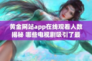 黄金网站app在线观看人数揭秘 哪些电视剧吸引了最多观众